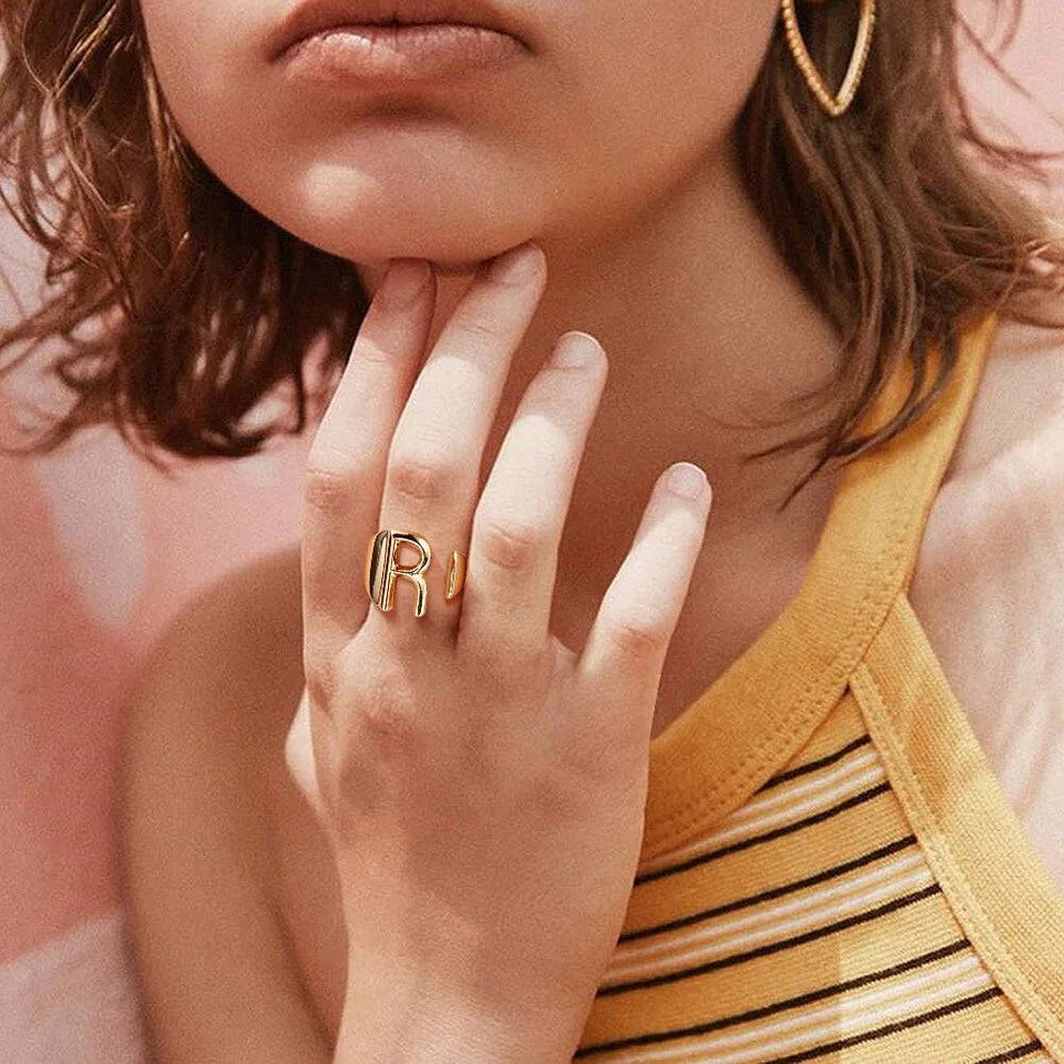 PERSONALIZED GOLD PLATED INITIAL RING - Bumble Jewelry